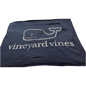 Vineyard Vines Blanket Throw Navy Blue White Whale Logo 100% Cotton RARE